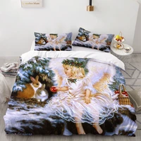 23 pieces angel oil painting bedding set ancient art duvet cover cartoon warm bed quilt cover kids bedroom bed cover set