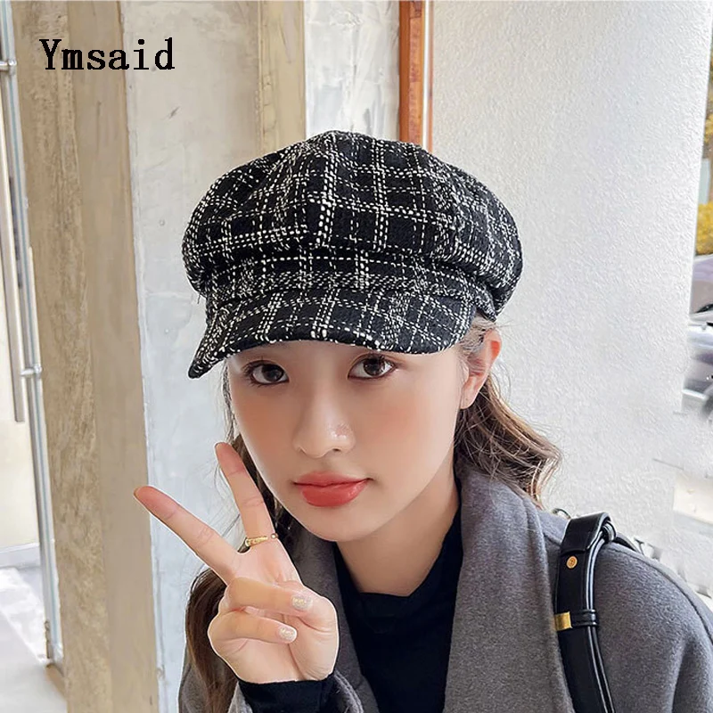 

New Autumn Winter Hats For Women Classic Lattice Octagonal Newsboy Cap Ladies Casual Wool Hat Beret Women Painter Caps