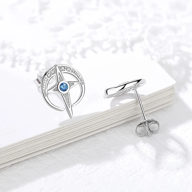 Новинка винтажное серебро 925 пробы Женская Сережка-гвоздик крест Синий Циркон