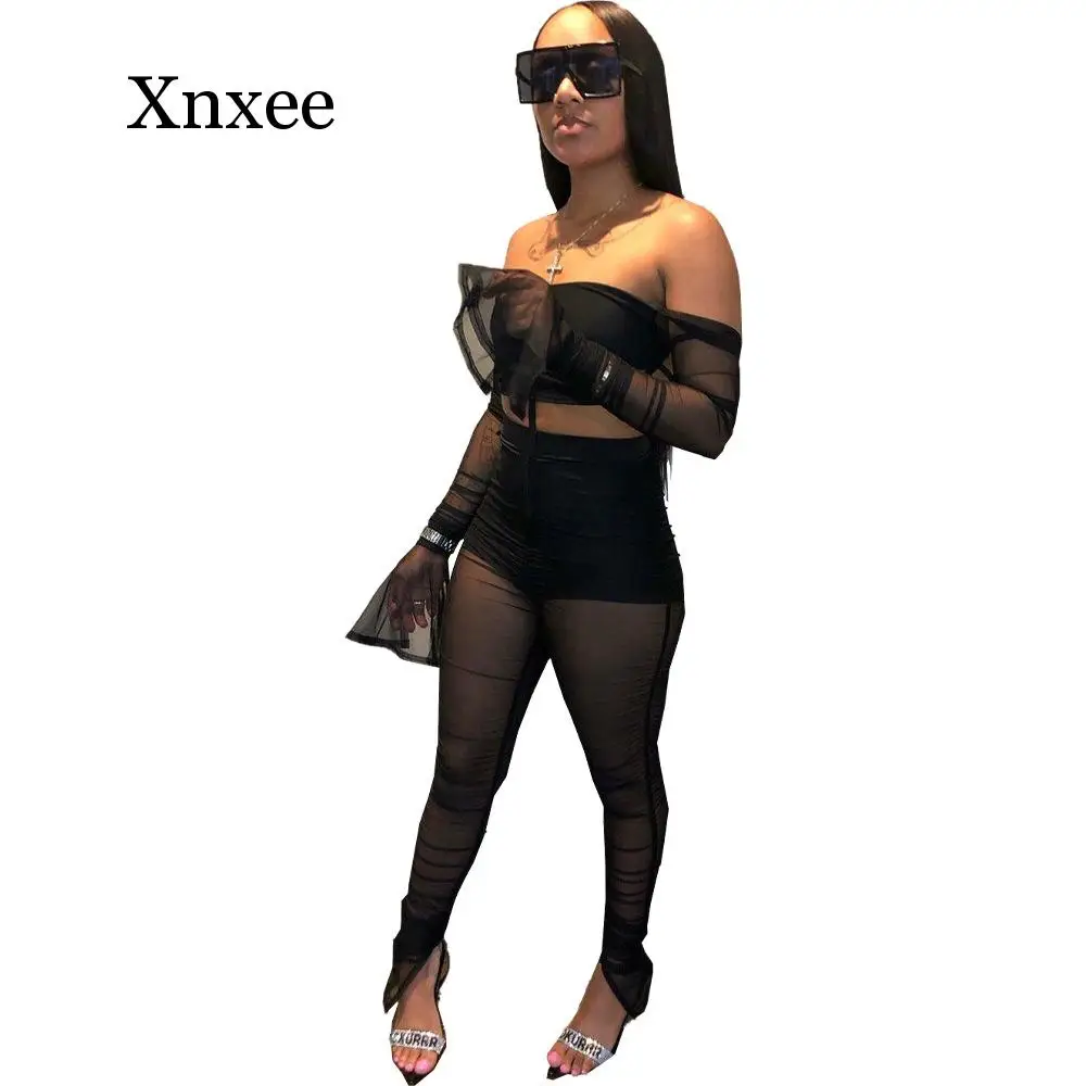 Женский пикантный комплект из двух предметов прозрачный сетчатый укороченный