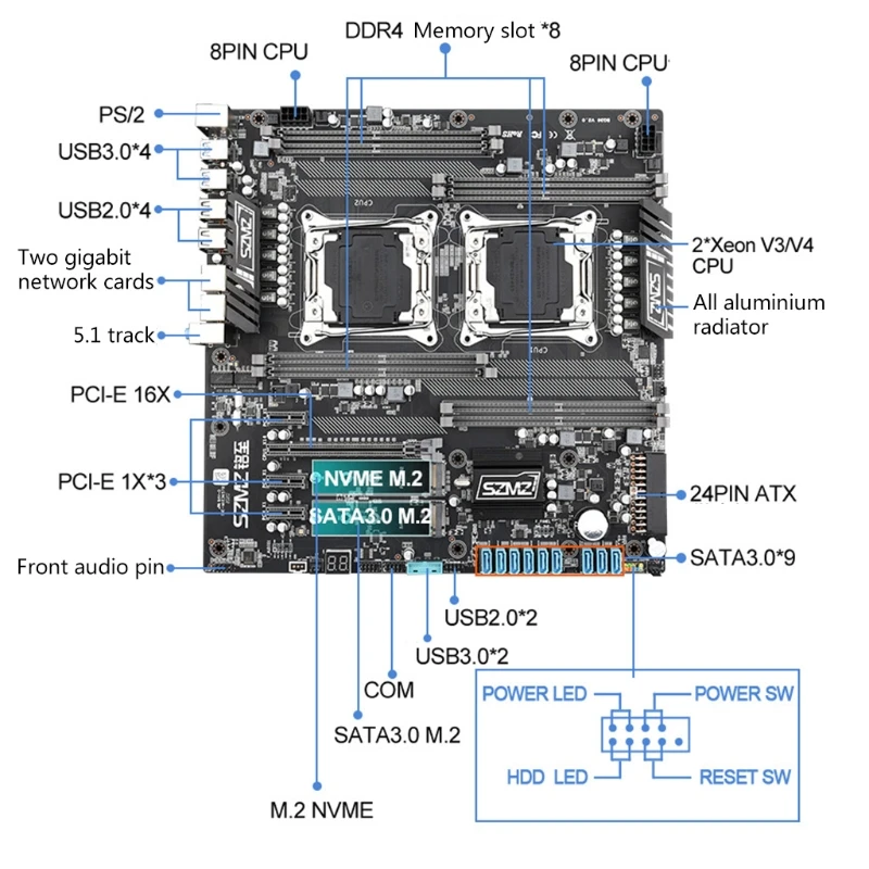 Kaufen X99 Z8 Dual Desktop Motherboard CPU Buchse PCI-E Express 16X USB 3,0 Slots DDR4 * 8 Memory Slot M.2 NVME M.2 SATA3.0 * 9 SSD