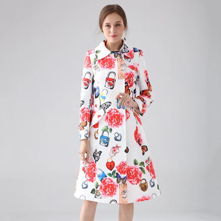 

Осенне-зимнее Новое Женское пальто, стильная ветровка с большими длинными лацканами и принтом