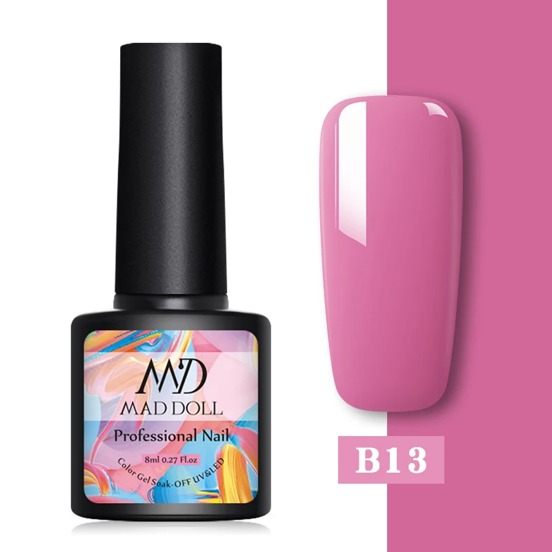B13 MAD DOLL 1 бутылка 8 мл меняющий цвет УФ Гель-лак блестки термальный гель для ногтей отмачиваемый Гель-лак для нейл-арта лак 14 цветов - Цвет: B13