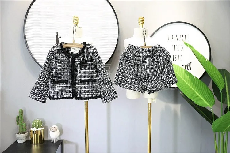 Новый Зимний комплект одежды для девочек клетчатый кардиган с длинным рукавом +