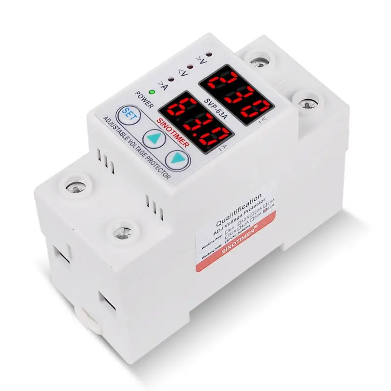 

Din Rail Adjustable 63A 230V 1 Phase Over Under Voltage Protector Self-resetting