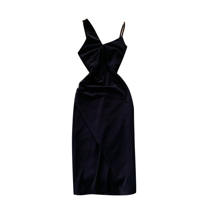 

Women Design Strap Dress Sexy Sleeveless V Neck Slim Party Dresses 2021 Summer Korean Off Shoulder Split Midi Sundress