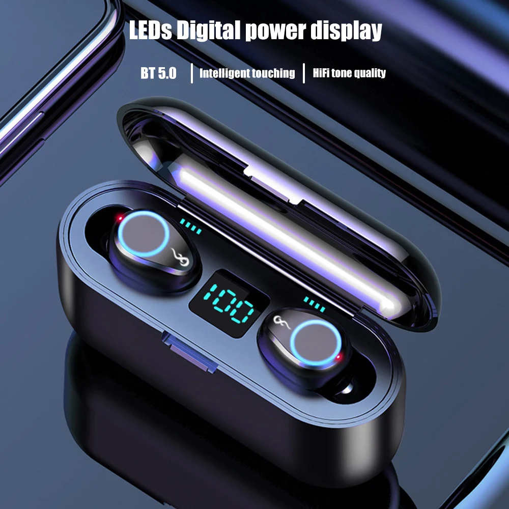 F9 беспроводные наушники TWS Hi-Fi стерео музыка Bluetooth 5 0 светодиодный дисплей