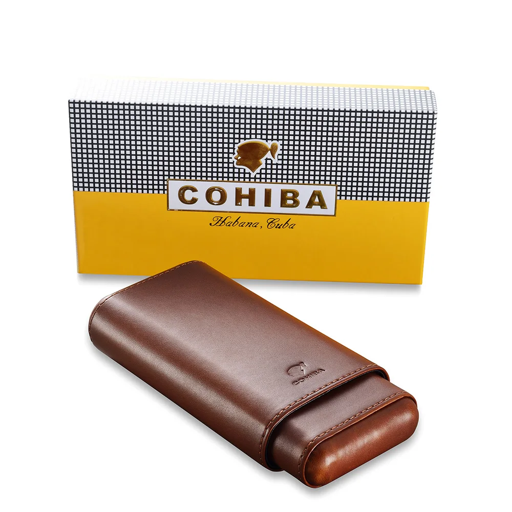 

COHIBA Cigar Case Cedar wood Portable Travel Humidor Box holds 3 cigars Cigar Accessories Luxury With Gift Box