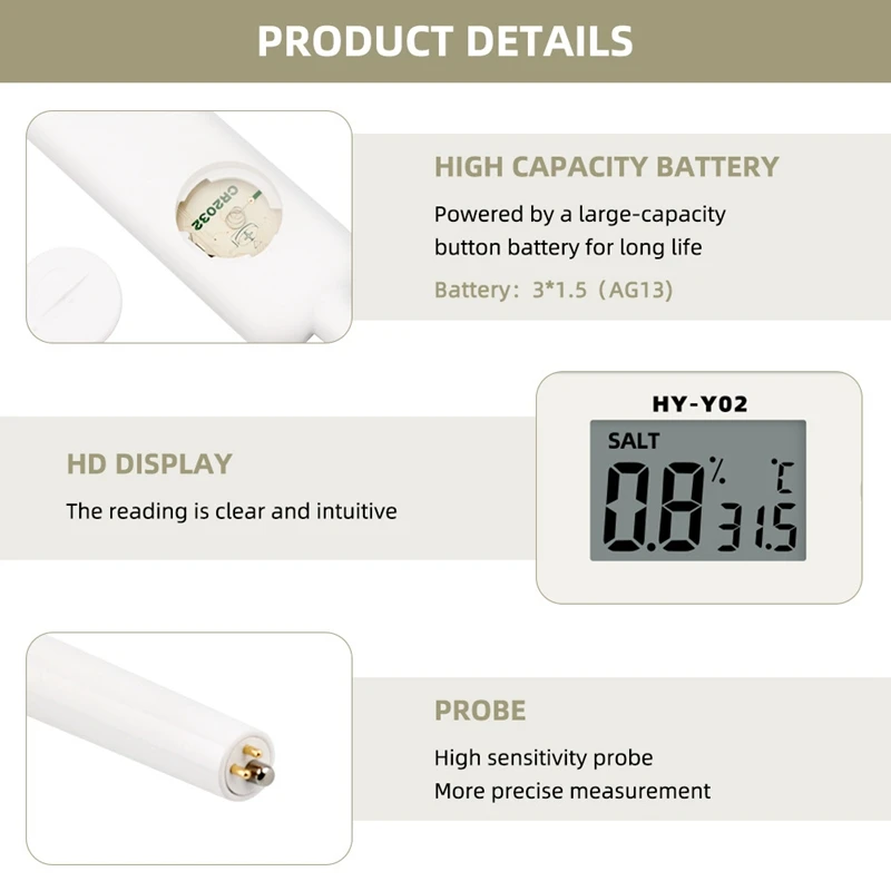 

Handheld Salinity Meter Concentration Meter Digital LED Food Salt Detector for Kitchen, Food Management, Fish Tank