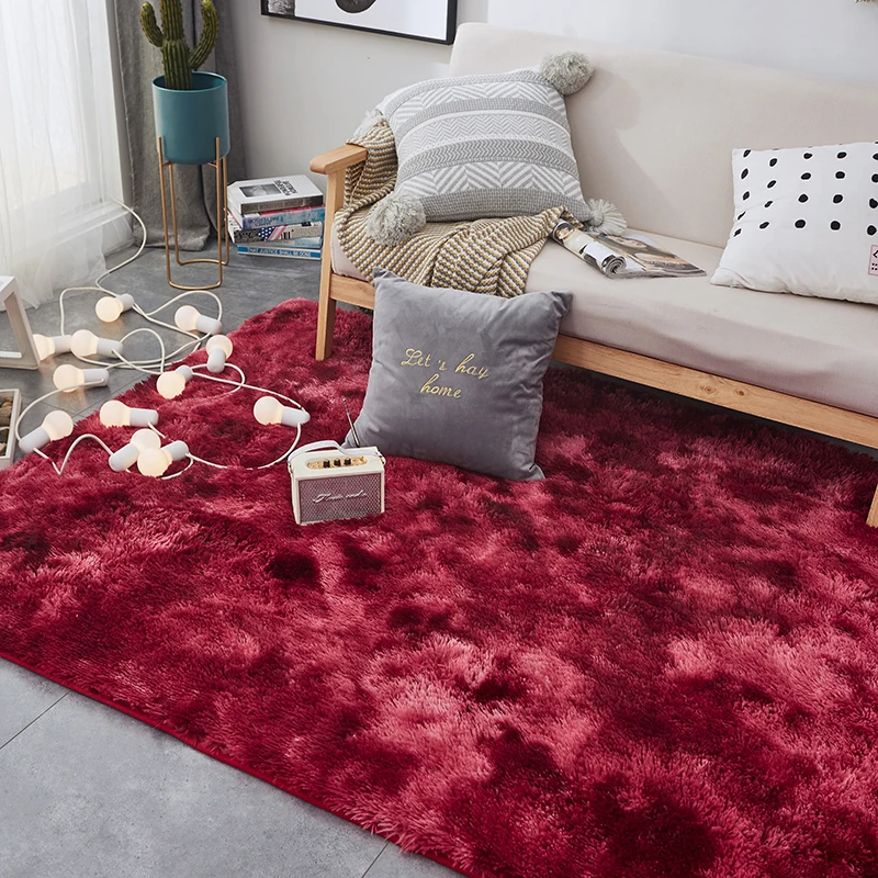 Красный с длинным ворсом тай дай напечатанный ковер Alfombra теплые домашние тапочки