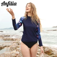 anfilia women long sleeve rash guards shirts patchwork swimsuit top swimwear rashguard surfing beach wear upf50