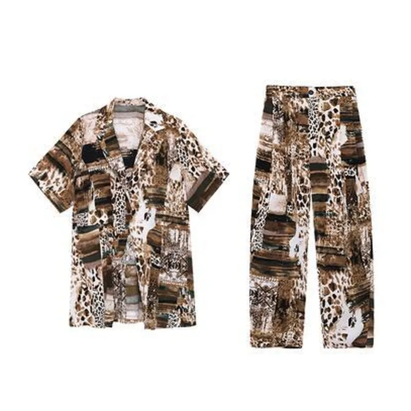 

XUXI Wide-leg Pants Suit Women 2021 New Summer Thin Pants Loose And Thin Printed Jacket Casual Two-piece Suit E2186