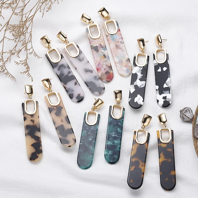 Женские акриловые прямоугольные серьги ZA с леопардовым принтом геометрические