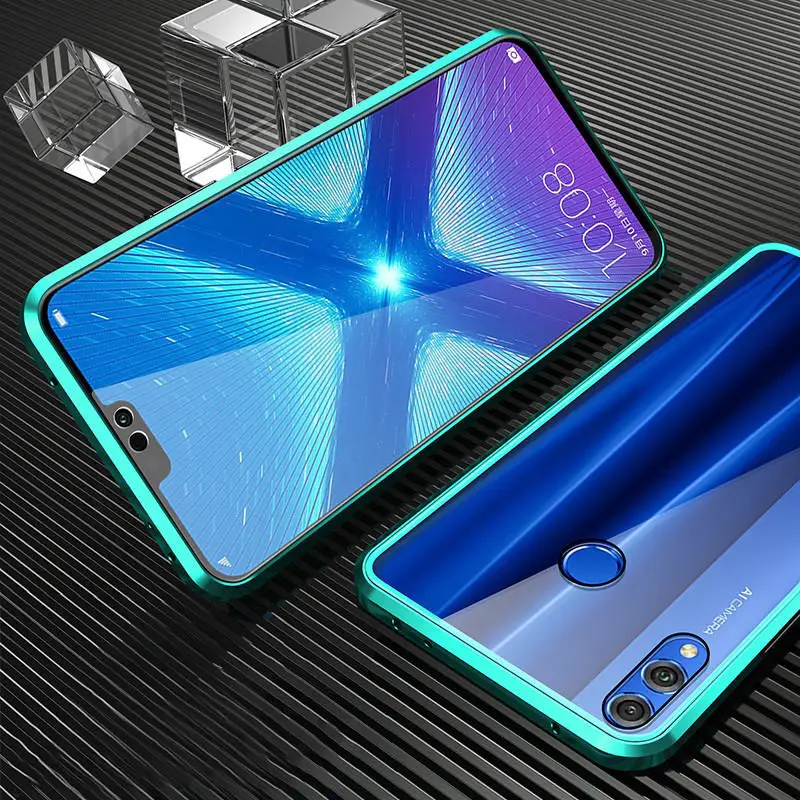 Green Case Двусторонняя магнитная защита 360 для huawei Honor 8X Max 9X Pro закаленное переднее стекло для Honor 10 Lite Honor 20Pro view 20 чехол - Цвет: Green Case