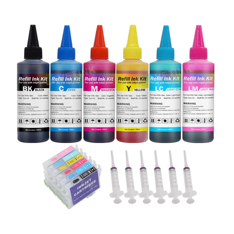 Картридж для заправки чернил Plavetink T0481-T0486 Epson Stylus Photo R200 R220 R300 R300M R320 R340 + 6 × 100 мл