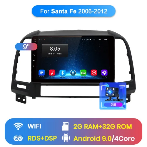 WIFI (2GB 32GB) Junsun 2G+ 32G Android 8,1 для hyundai Santa Fe 2006-2012 Авто 2 din Радио стерео плеер Bluetooth gps навигация нет 2din dvd - Цвет: WIFI (2GB 32GB)