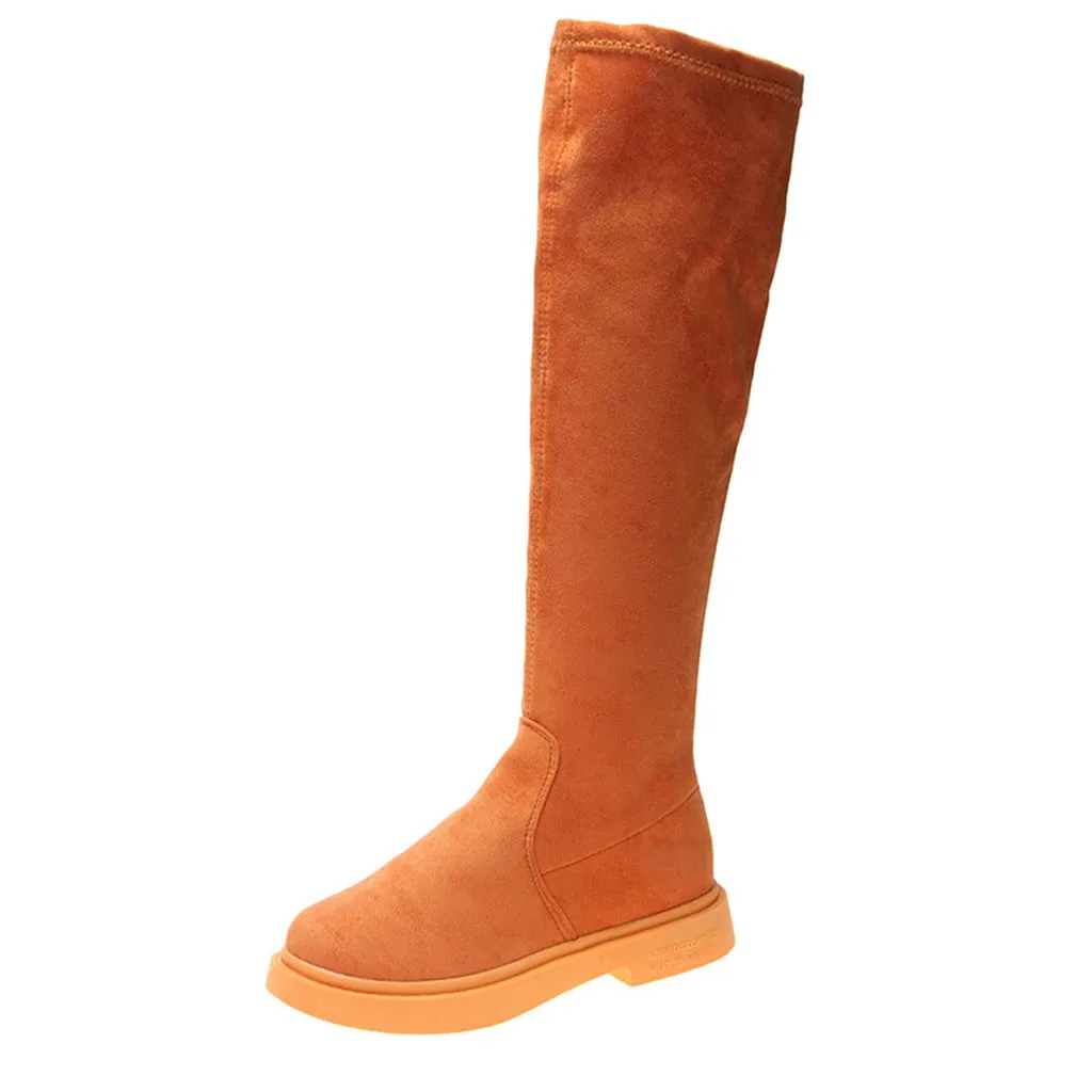 Флоковые сапоги до колена на платформе и высоком каблуке Однотонные ярких цветов