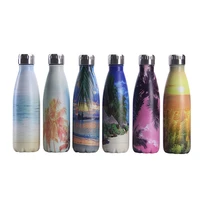 133 138 scenic beach ocean floral water bottle stainless steel flask laser engraving thermos drink bottle gym sport shaker cup