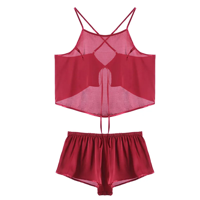 Женский пижамный комплект в виде кружевной пижамы без рукавов с поясом