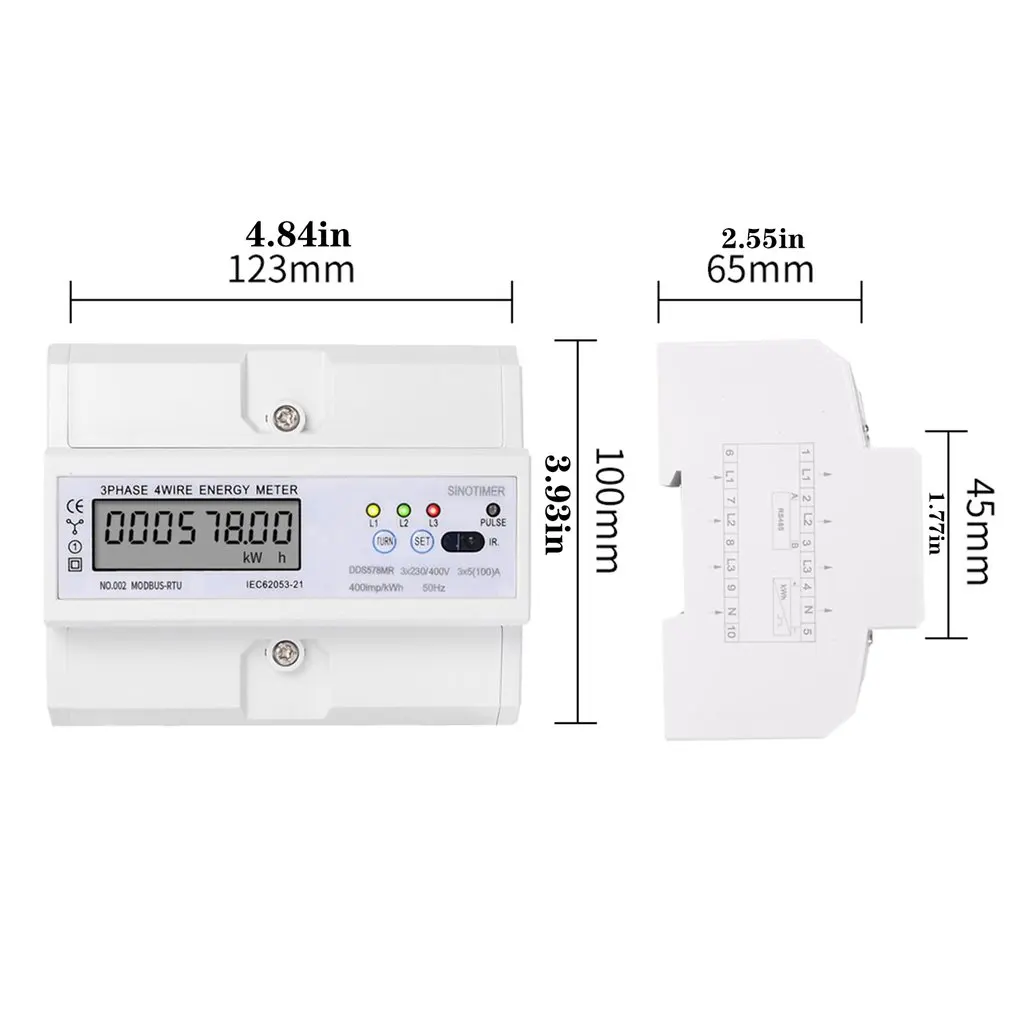 

SINOTIMER DDS578MR RS485 220/380V 5-100A 3 Phase 4 Wire DIN Rail Digital Energy Meter With Voltage Current Frequency Display
