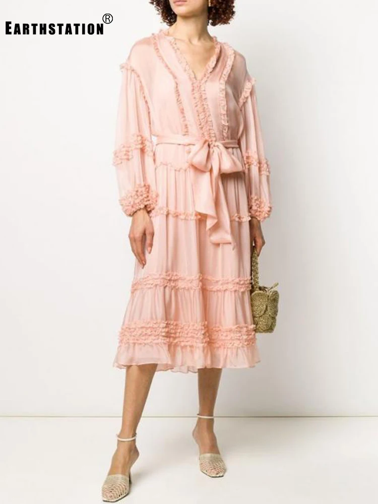 Женское платье с V образным вырезом свободное летнее плиссированное и