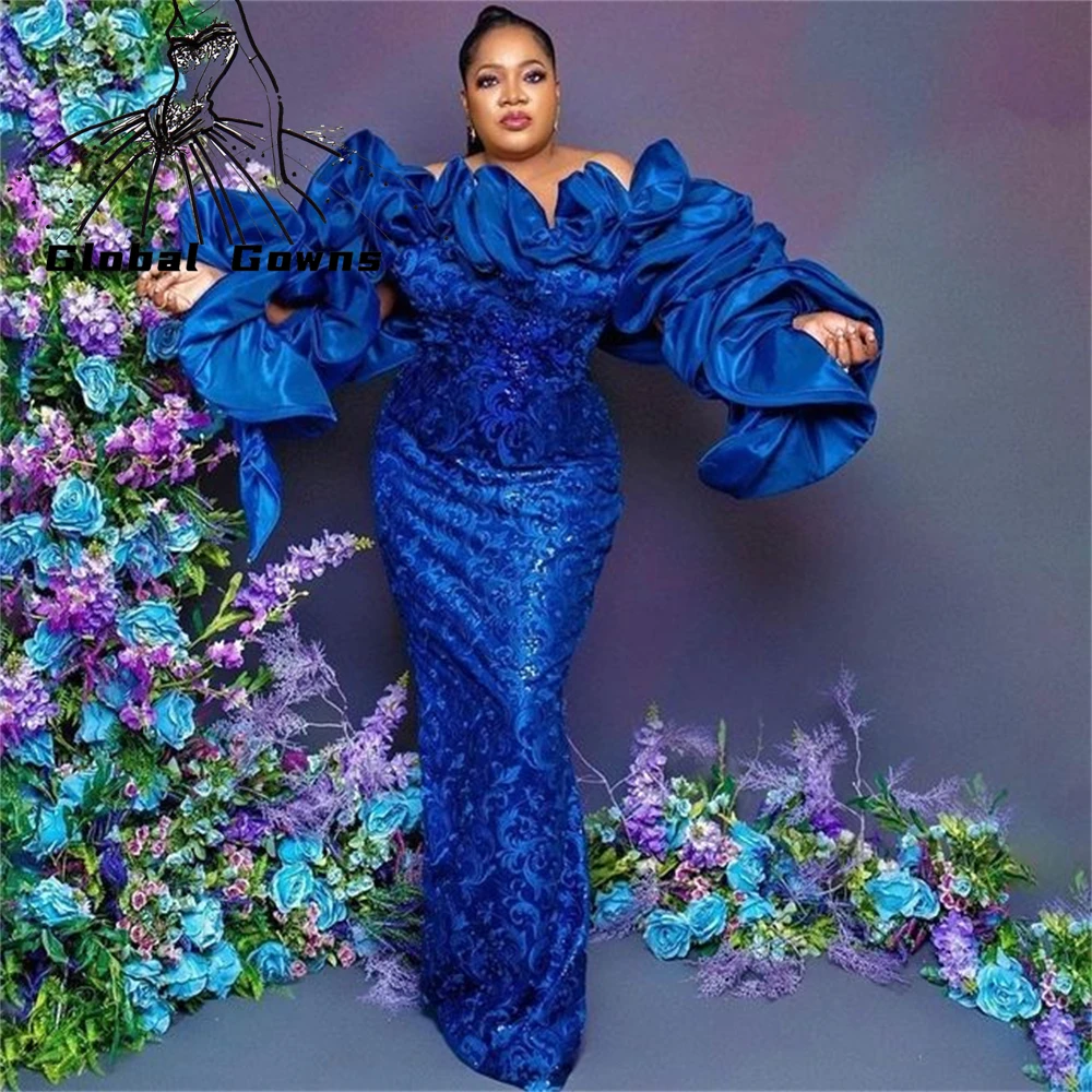 

Aso Ebi Африканское сексуальное вечернее платье 2021 платья из бисера для женщин с открытыми плечами оборками Русалка Вечерние платья