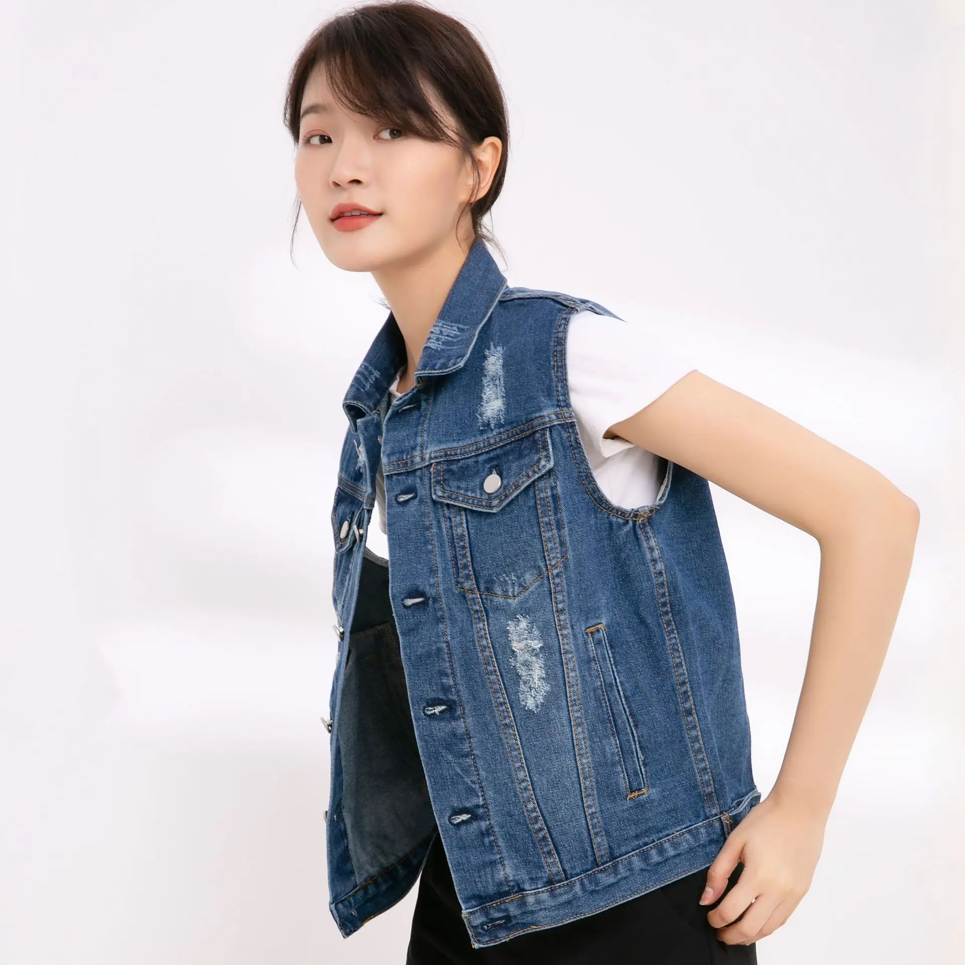 

2020 new Women's Sleeveless Jacket Waistcoat Female Denim Vest Single-breasted Jeans Coat 5XL 6XL 7XL 8XL JC197