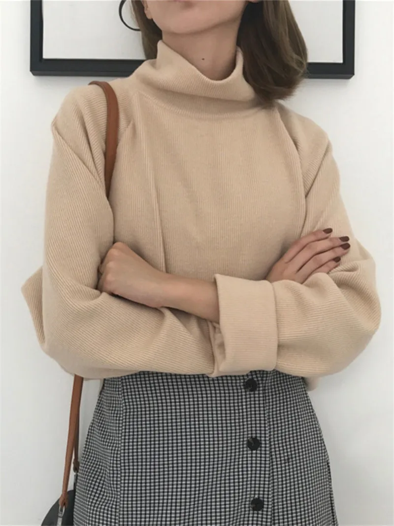 

Turtleneck Knitted Jumpers for Women Women Sweater Casual Loose Long Batwing Sleeve Crocheted Pullovers Streetwear Pz2325