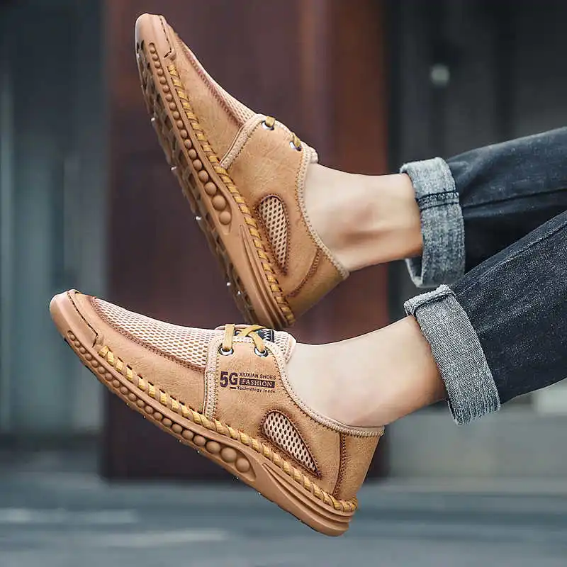 

Мужские Нескользящие кожаные кроссовки со шнуровкой, 295B