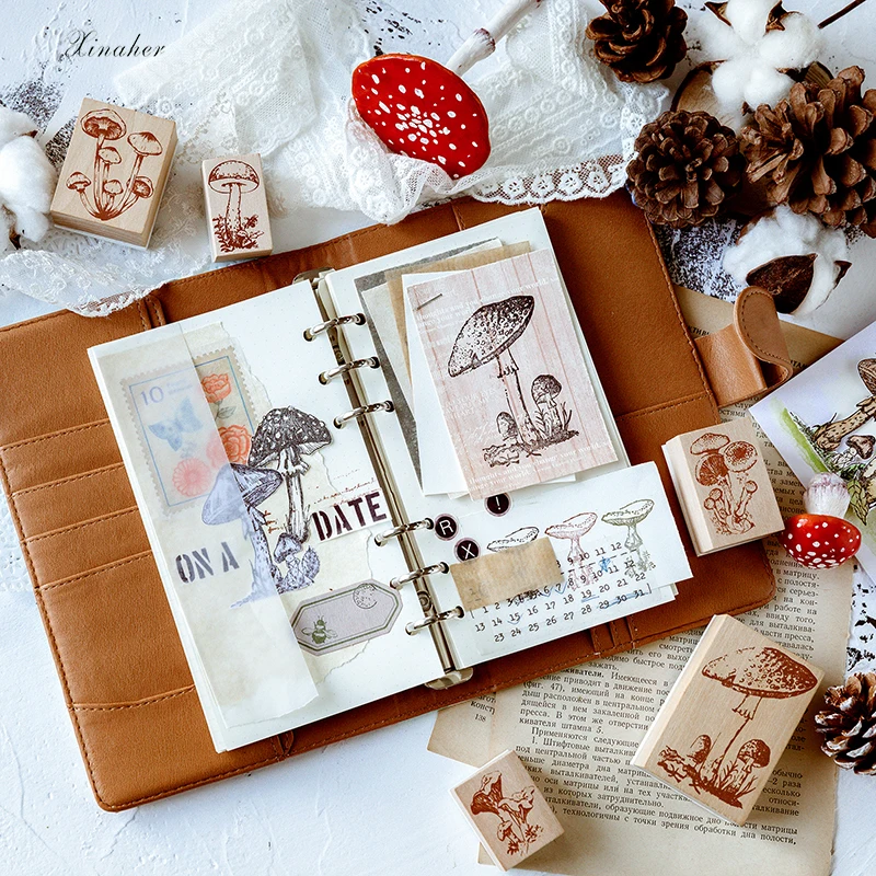 XINAHER винтажные леса гриб украшение штамп деревянные и резиновые штампы для