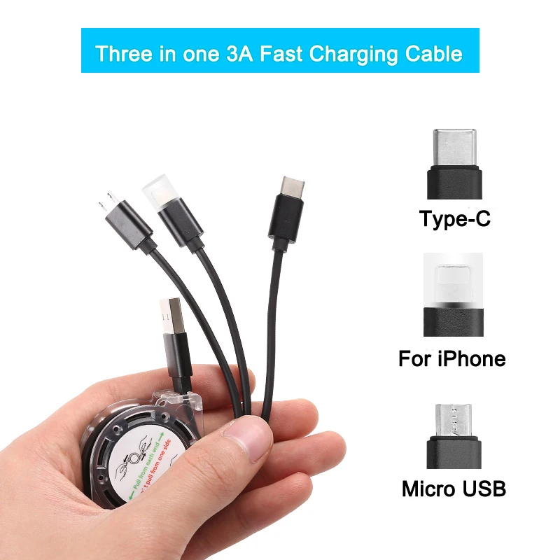 3 в 1 кабель для быстрой зарядки Type C 8Pin Micro USB передачи данных iphone 11 Pro X Xr 8 7 6 6S Plus Sumsung
