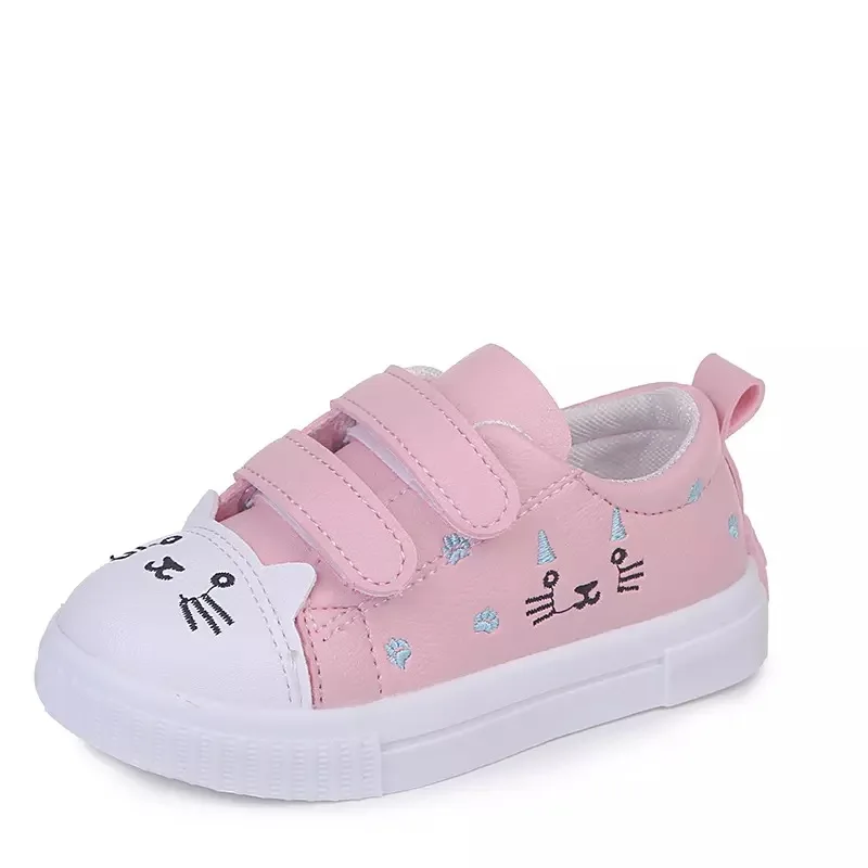 

Модная повседневная обувь для девочек, белые кроссовки для скейта для малышей, Детская Нескользящая спортивная обувь с милым мультяшным котом