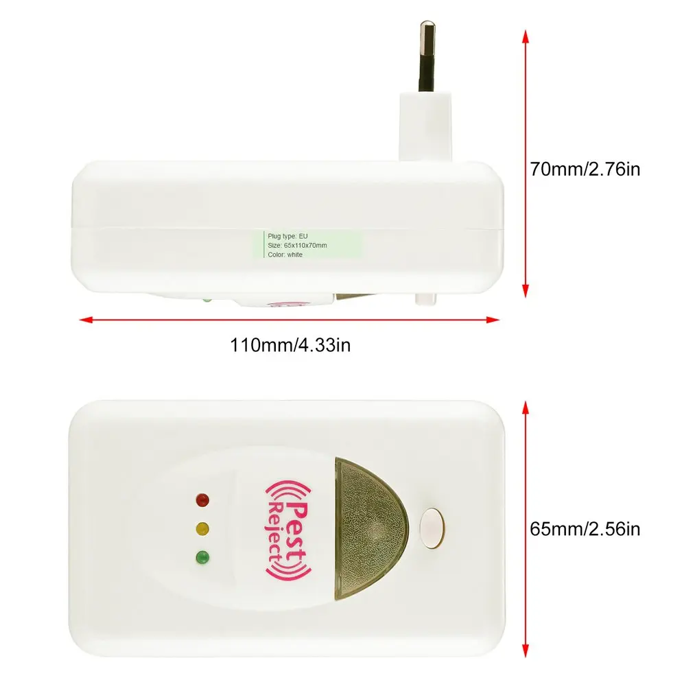 

Household Multifunction EU Plug No-toxic Ultrasonic Electronic Rat Cockroach Rat Spider Pest Bug Mosquito Repeller Reject