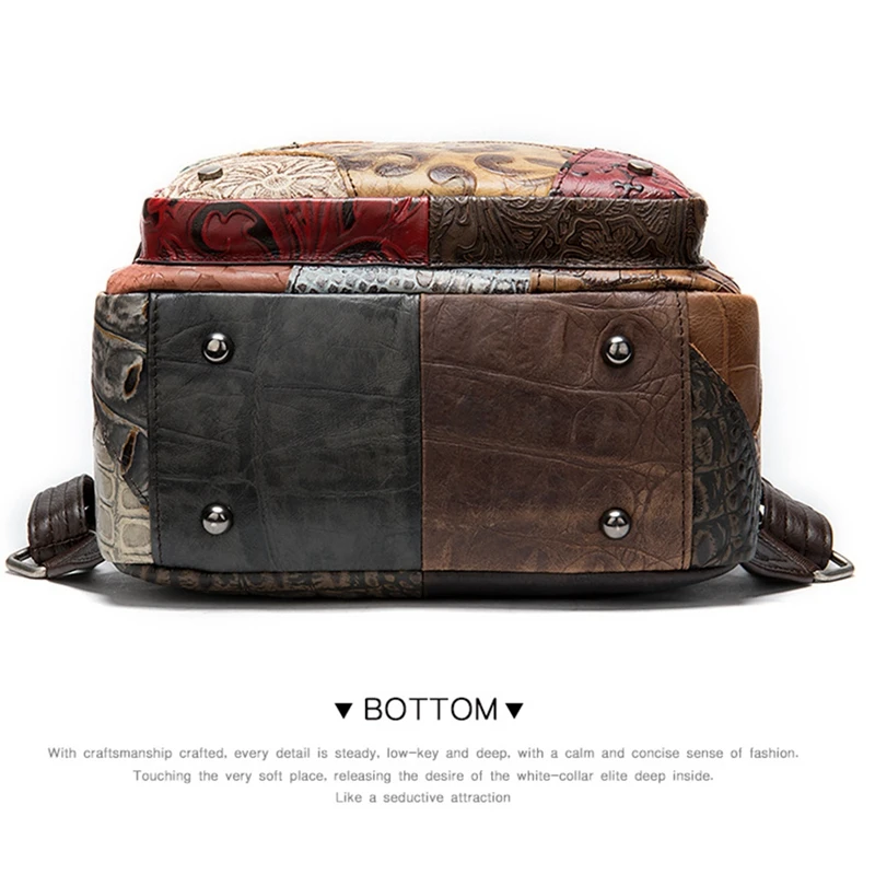 

Colorful Patchwork Backpack Women's Leather Travel Backpack Ethnic Style Ladies Travel Bag
