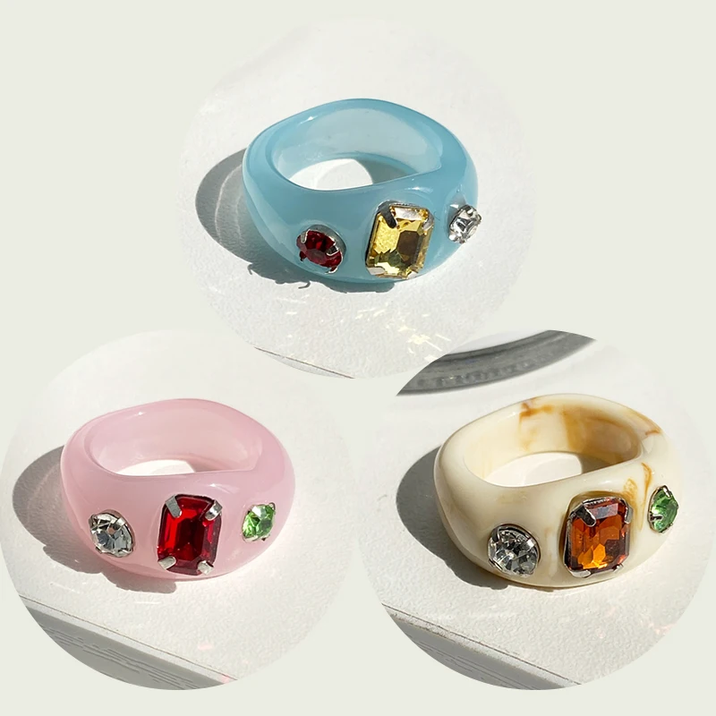 

Fashion Colorful Transparent Resin Acrylic Ring For Women Korean Creative Geometric Square Round Irregular Rings Jewelry