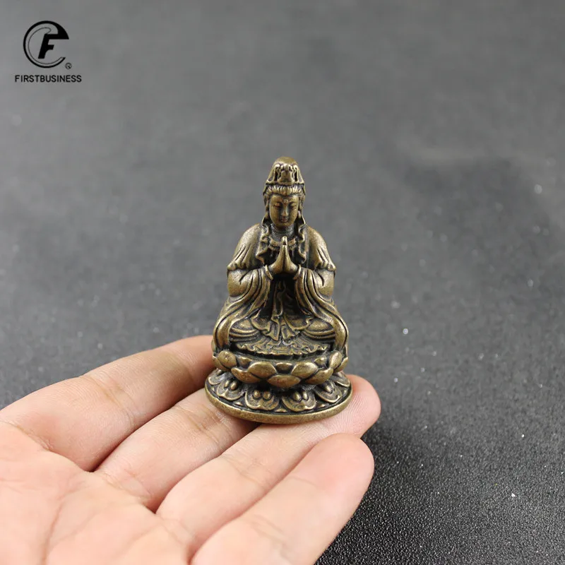Antique Bronze Guanyin Bodhisattva Buddha Statue Ornaments Small Copper Buddhas Miniatures Figurines Home Crafts Decor
