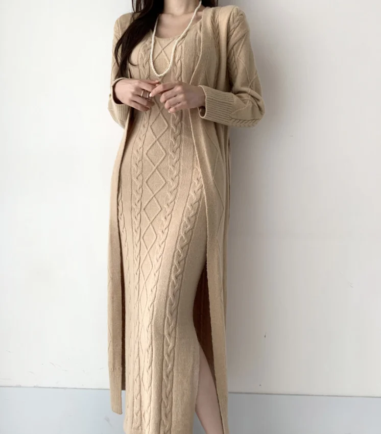 Женский зимний плотный свитер шикарный длинный кардиган с узором косичка +