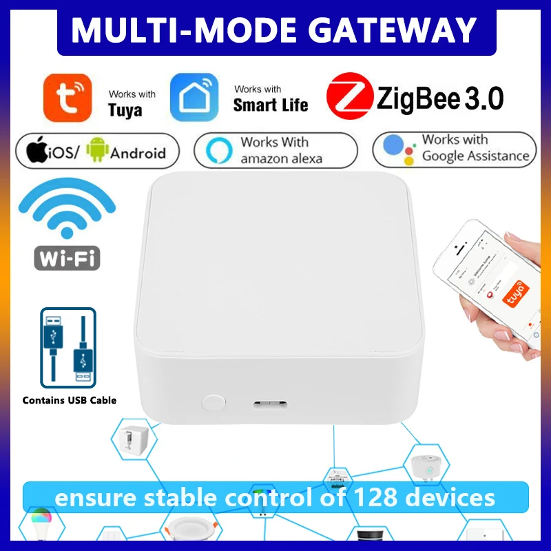 

Шлюз Tuya многорежимный, Wi-Fi + Bluetooth-совместимый + многопротокольный шлюз связи Zigbee Smart Life с дистанционным управлением через приложение