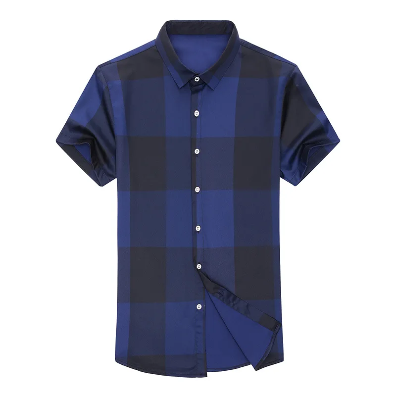 Мужская рубашка в клетку Повседневная приталенная с короткими рукавами модная