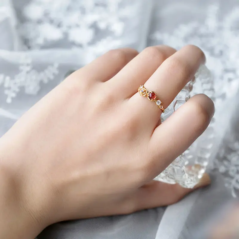 

Designer original garnet rose opening adjustable ring Chinese style retro elegant light luxury charm female jeweler