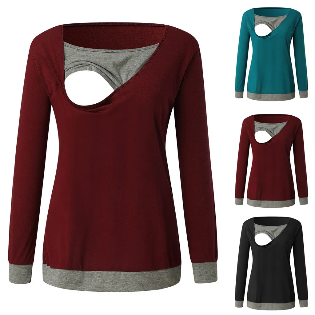 

Одежда для беременных женские топы для беременных с круглым вырезом Топы с длинным рукавом для кормления женские Топы #