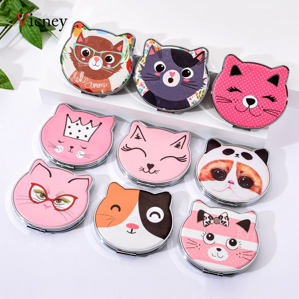 Кошачий элемент мини карманное зеркало с мультипликационным рисунком двойные
