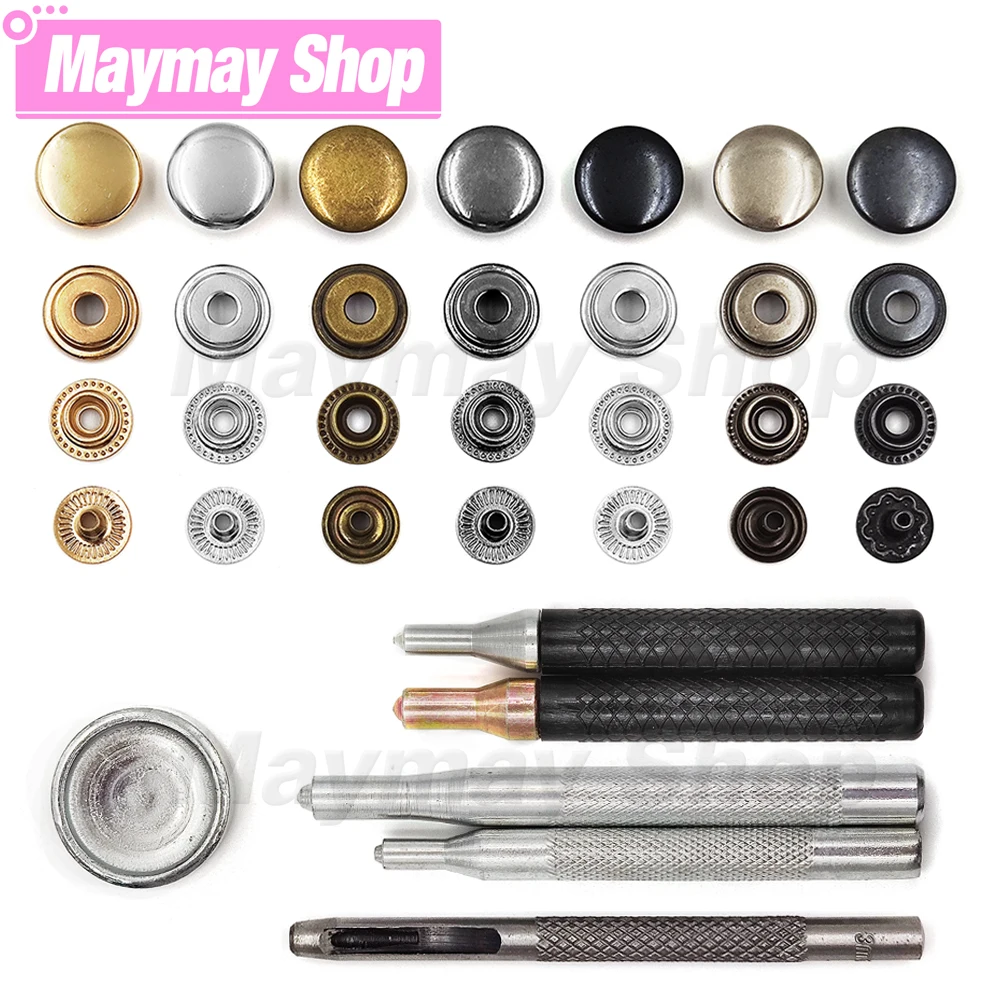 

50Pcs 201/203 Snap Fasteners Metal Snaps Press Button Studs Optional Installation Tools For Bag Shoes Cloth Garment Leathercraft