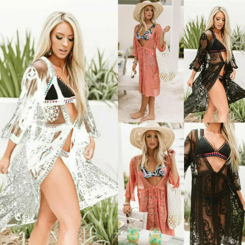 Летнее женское платье сексуальное кружевное свободное модное пляжное Сетчатое