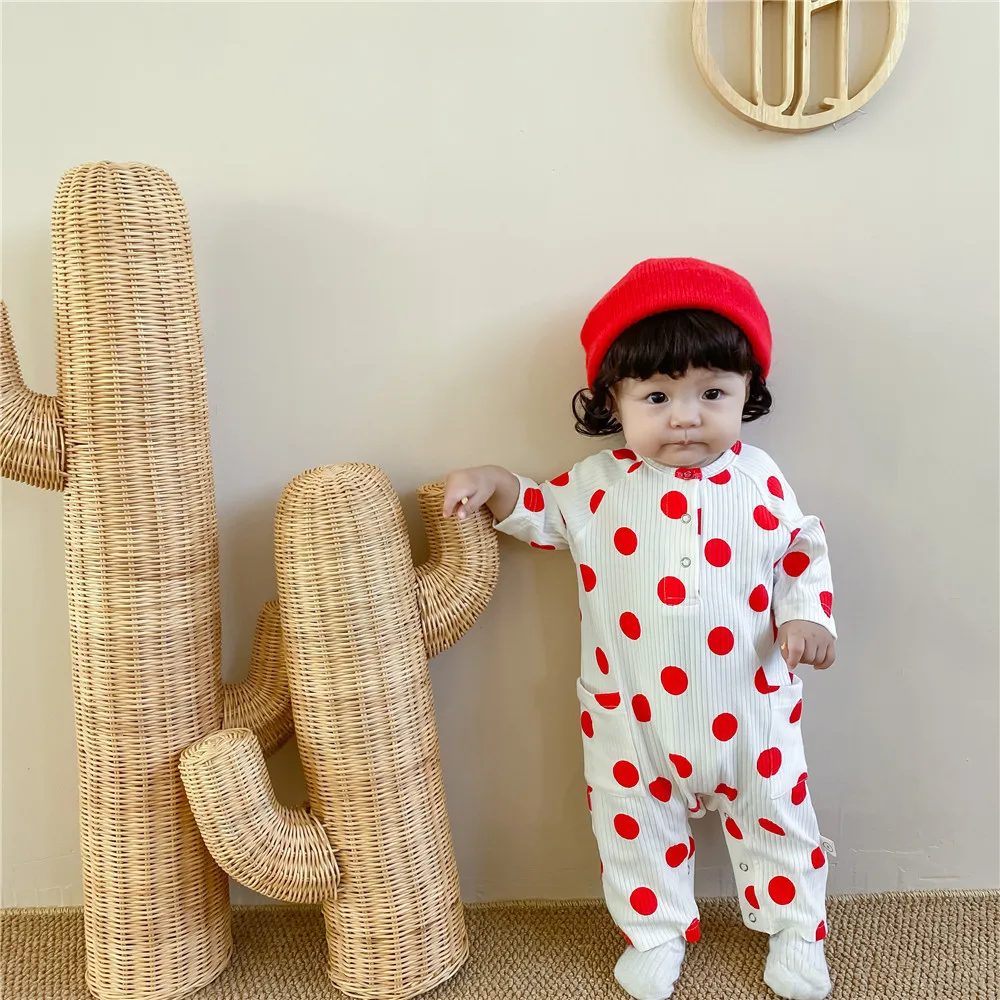 

Infantil Costume New Born Organic Cotton Baby Girl Clothes Long Sleeve Polka Dot Rompers 2022 Autumn Baby Kids Jumpsuit 0-24M