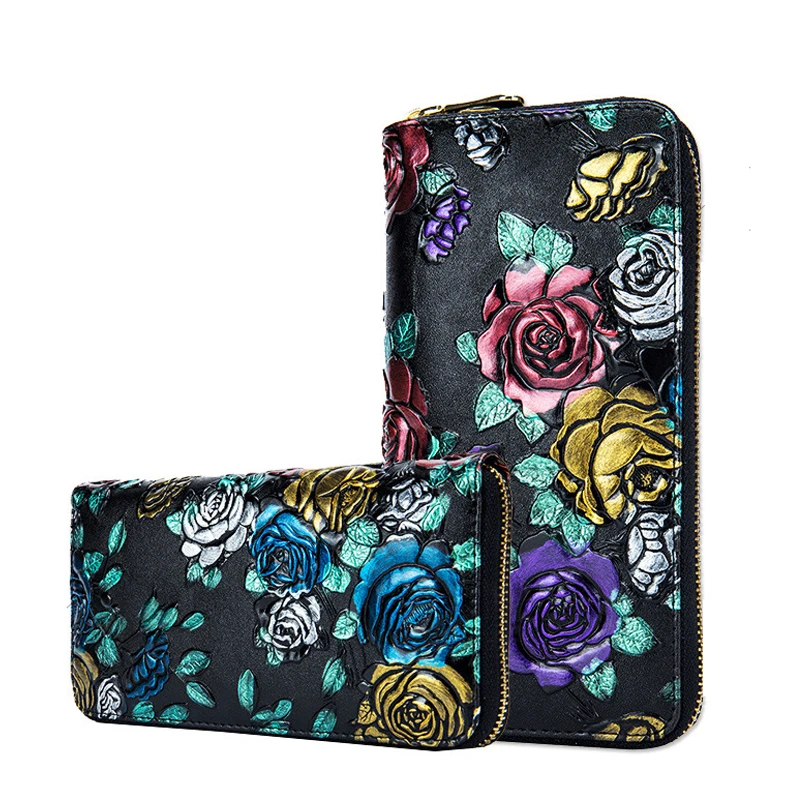 Брендовые женские кожаные кошельки WESTCREEK в стиле ретро с принтом роз женский