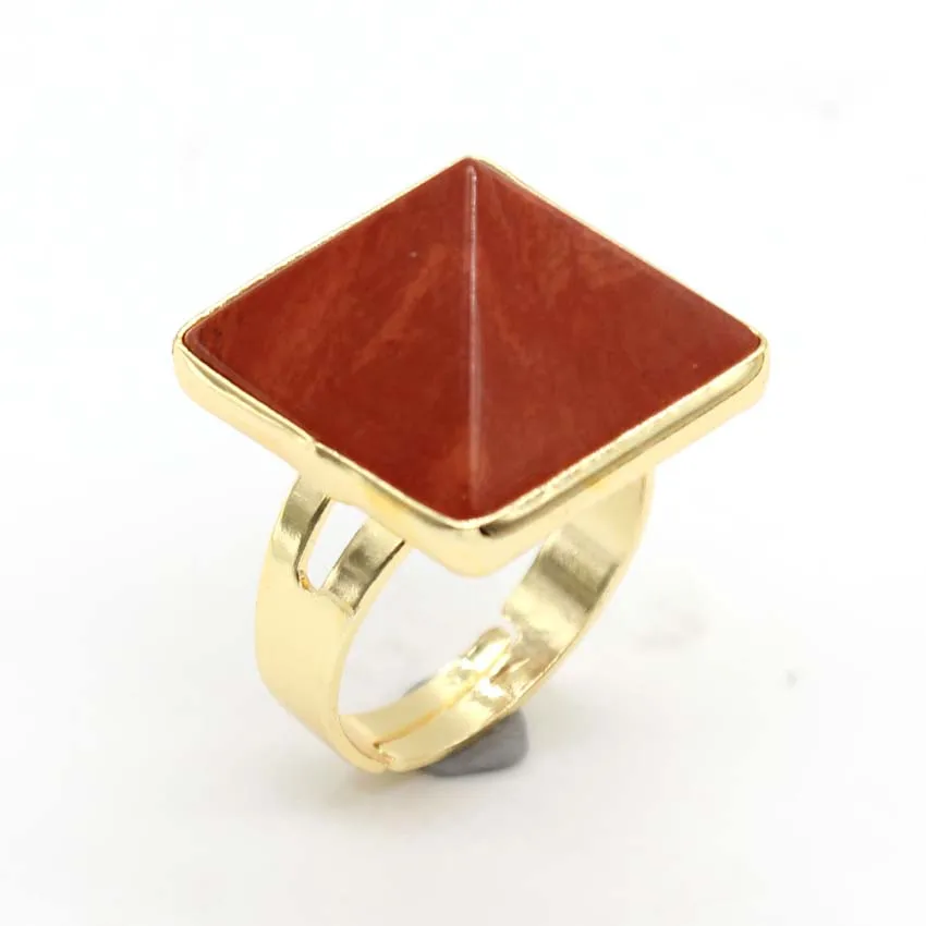 Red Jasper Крафт-бусины желтого золота цвет натуральный лечебный Кристал, кварц каменная Пирамида аметисты розовый Кварцевый Кристалл палец кольцо - Цвет основного камня: Red Jasper