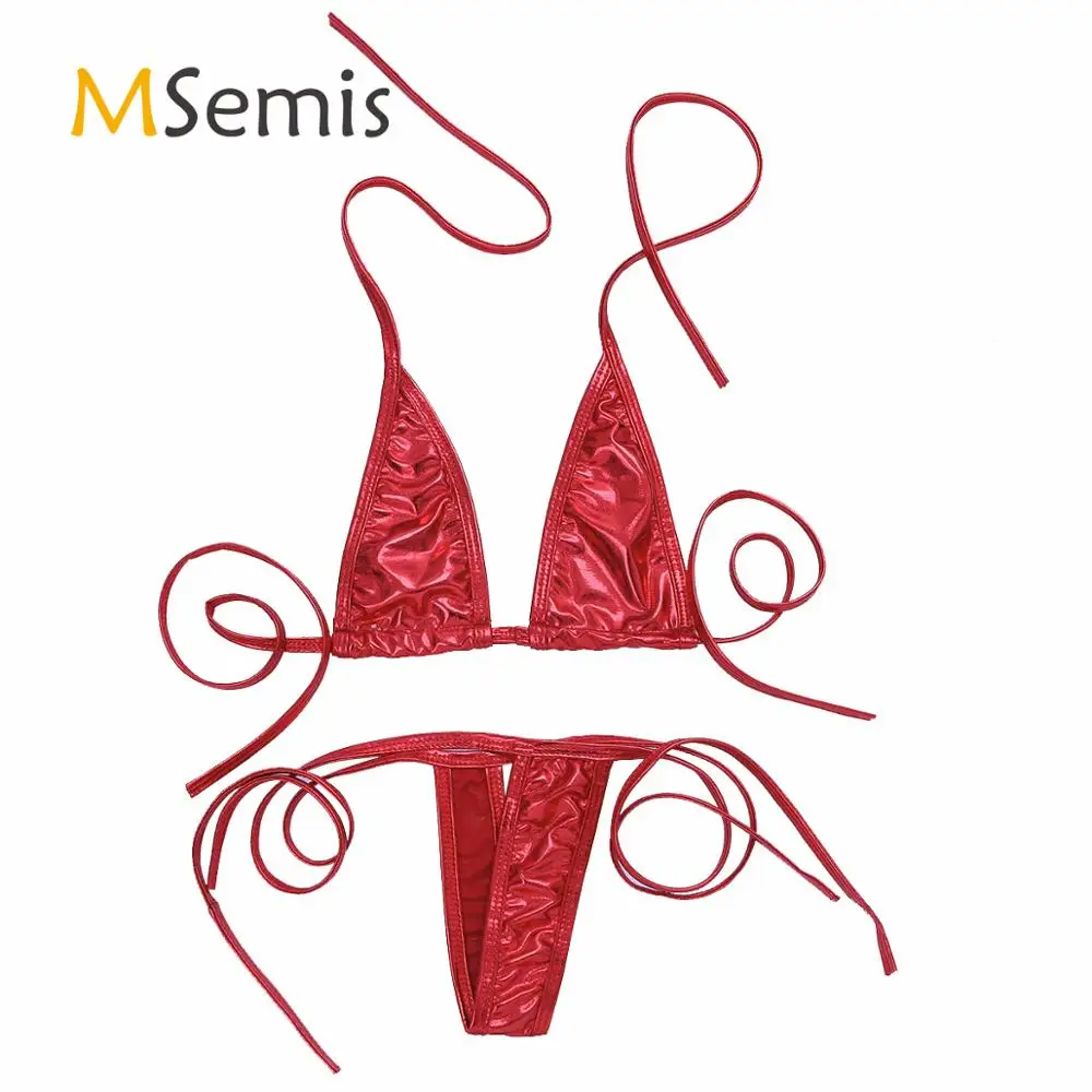 

Sexy Women's Bikini Swimsuit Swimwear Set Halter Neck Top with G-string Thong Underwear Summer Beachwear Bathing Suit Clothes