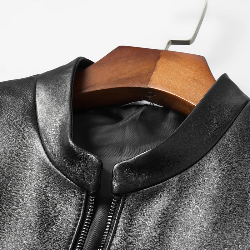 Мужское пальто из натуральной овечьей кожи с воротником-стойкой | Мужская одежда