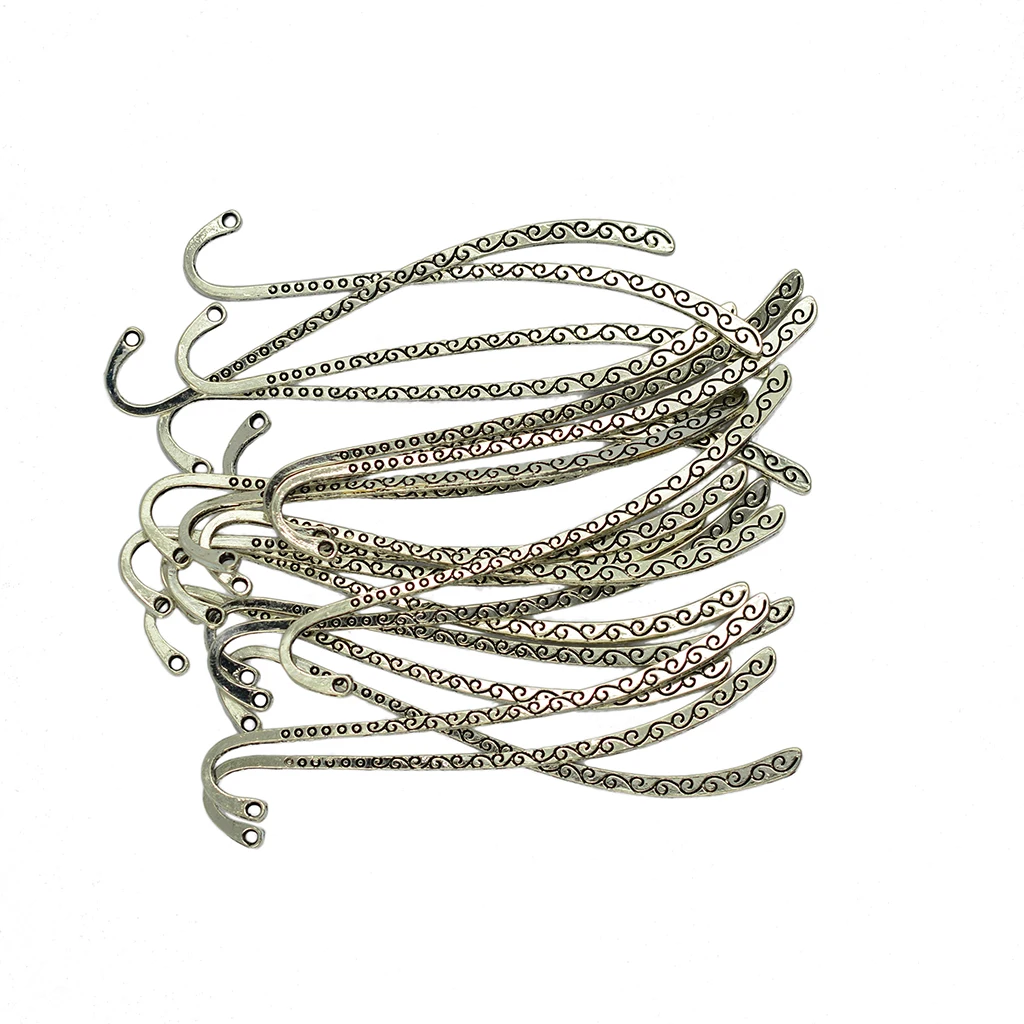 20Pcs Tibetan Silver Beading Line Pattern Bookmarks With Loop For DIY Making